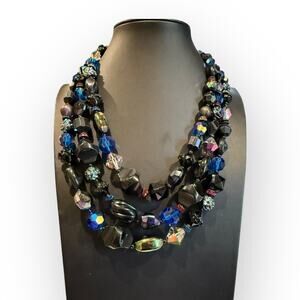 Hattie Carnegie Vintage Triple Layer Oil Slick AB Multi Layer Beaded Necklace